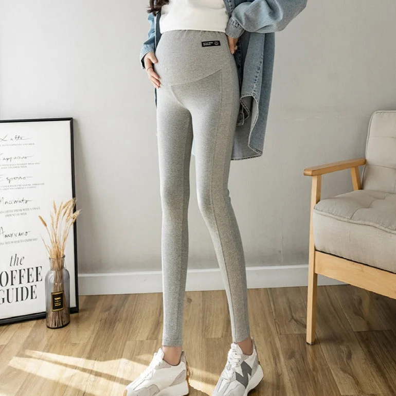 NiDELL Pregnant Women's Leggings Spring and Autumn . Autumn Stitching Outer Wear High-Waist Belly Supporting Pants Cloth Label Vertical Stripes Pregnant Women's Pants