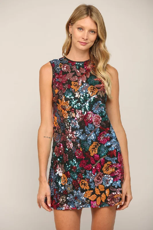 Floral Sequin Sleeveless Dress