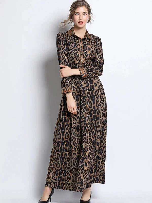 Leopard Print Brown Long Dress