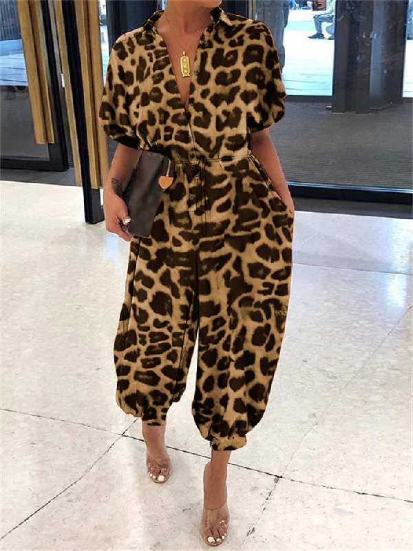 Sexy Leopard Print Retro Jumpsuits Cargo Pants