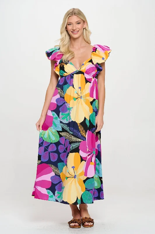 Lola Tropical Floral Ruffle Dress