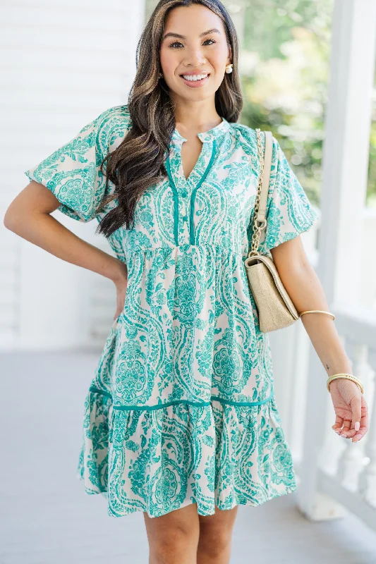 No Way Around It Teal Green Floral Dress