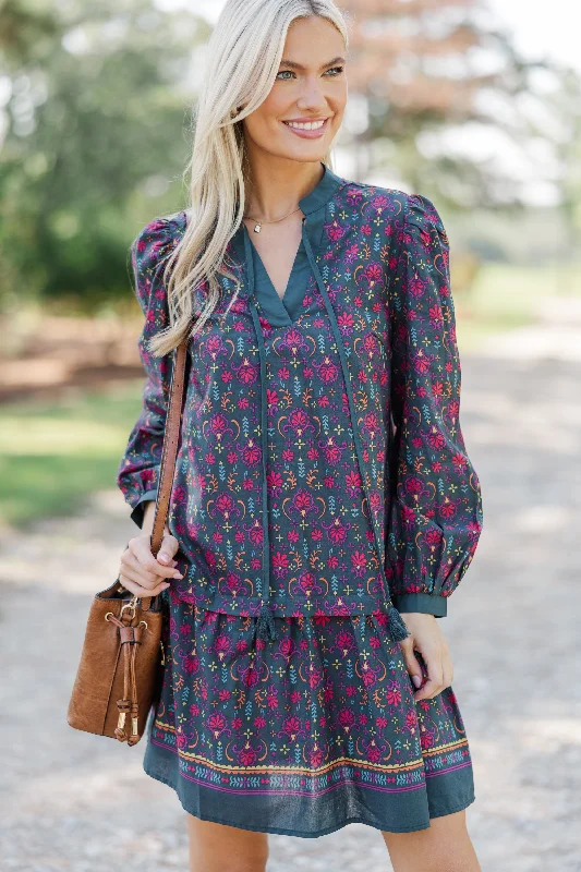 Pinch: Where You Are Dark Green Printed Dress