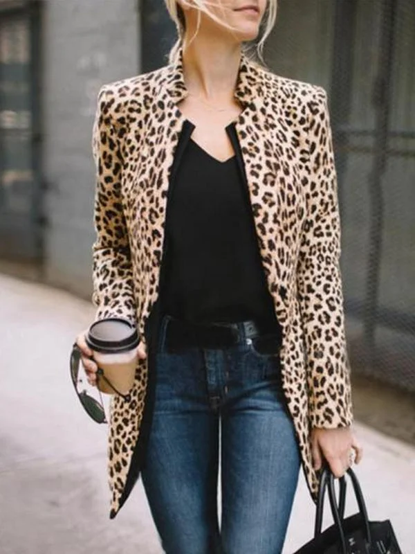 Leopard Print Coat Women Sexy Winter Warm Wind Coat