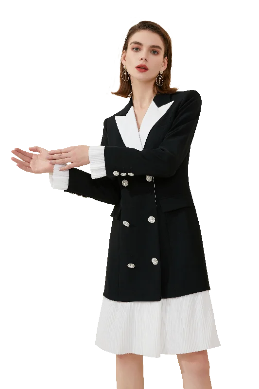 Black and White Sailor Collar DoubleBreasted Shirt Dress