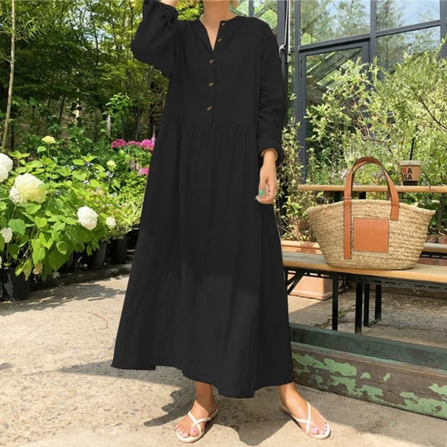 Amy Fashion - Casual Solid Long Shirt Dress