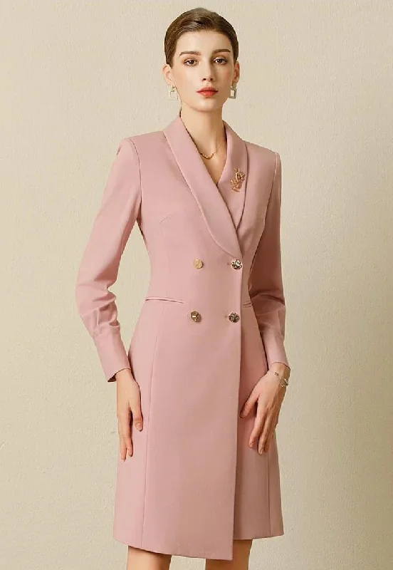 Elegant Rose Blush Double-Breasted Shirt Dress