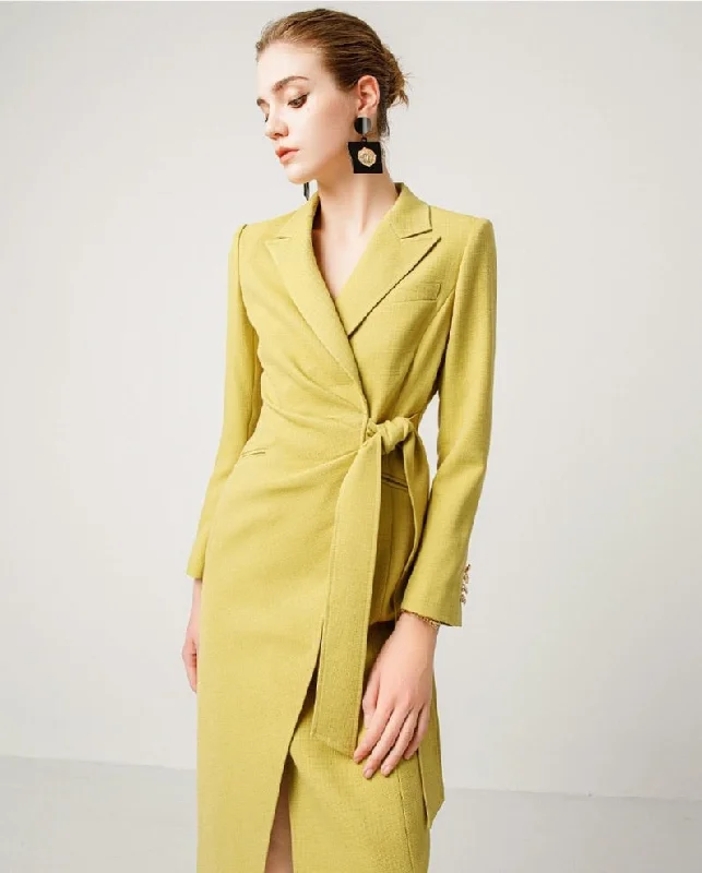 Olive Yellow Faux Wrap Shirt Dress