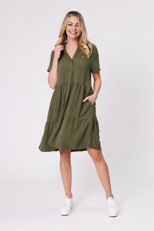 Shine On Essentials Shirt Dress Khaki