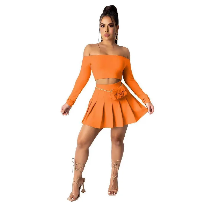 Strapless Casual Pleated Shirts Two Piece Sets