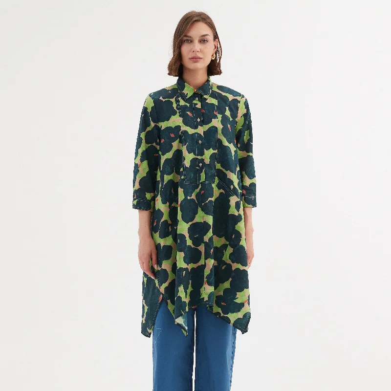 Tirelli Handkerchief Hem Print Shirt- Forest Blooms