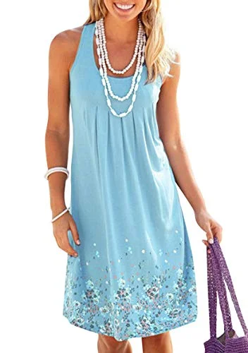 Women Casual Summer Dress Sleeveless T-Shirt Dress Round Neck Dress S-3XL