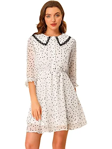 Women's Kawaii Peter Pan Collar Puff Half Sleeve Chiffon Shirt Dress