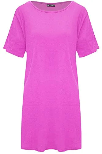 Womens Plain Tunic Oversized Ribbed Plain T-Shirt Dress