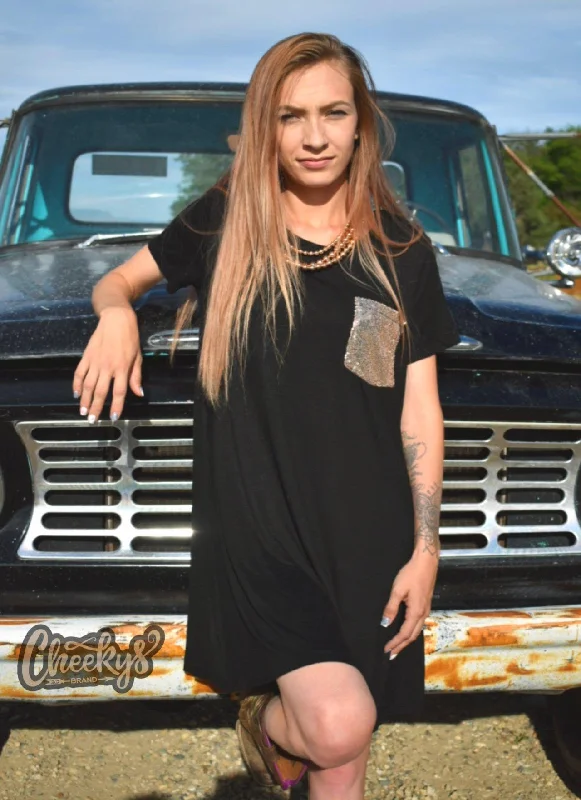 Cheekys Black Pocket Dress w/ Sequin Pocket