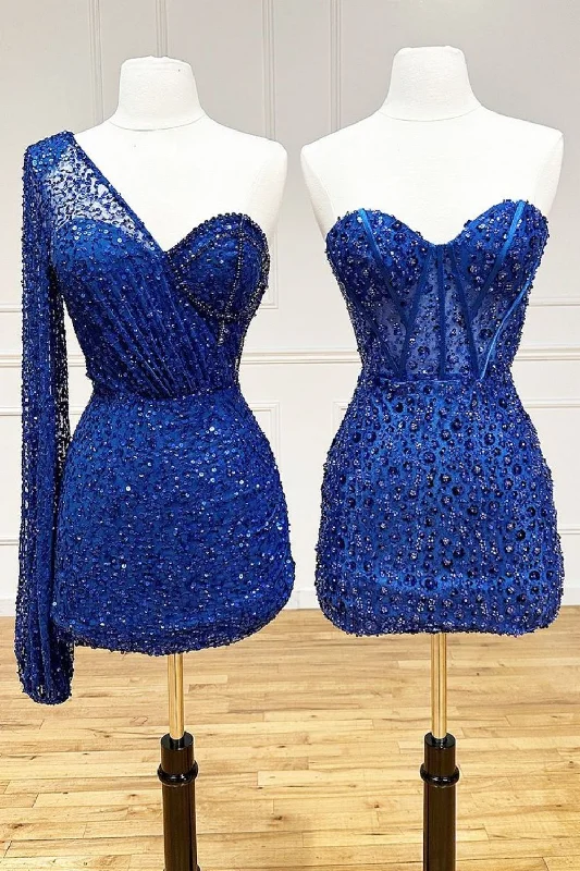 Royal Blue Sparkly Sequin Mermaid Sweetheart Short Homecoming Dress